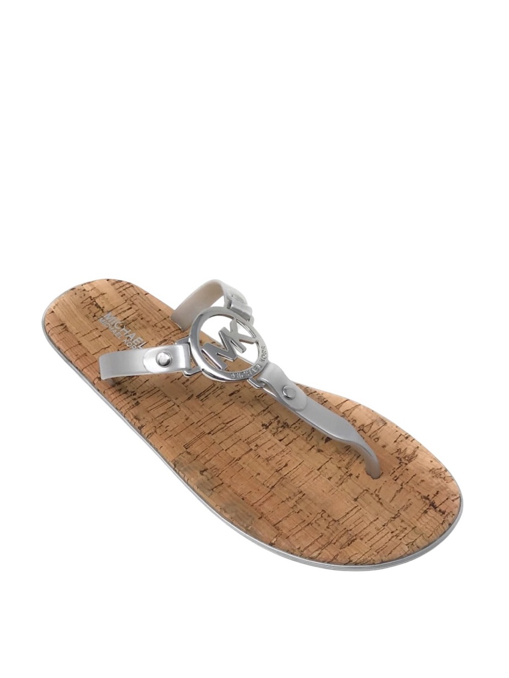 Michael Kors Silver Logo Cork-Effect Thong Sandal - Women Size 7